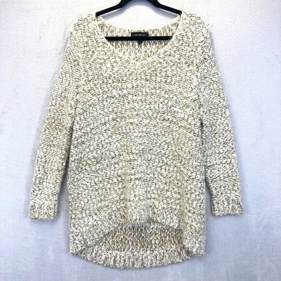 Lane Bryant Gold Sparkly Chunky Knit Sweater Womens 14/16 Holiday Tunic High Low - Picture 1 of 10